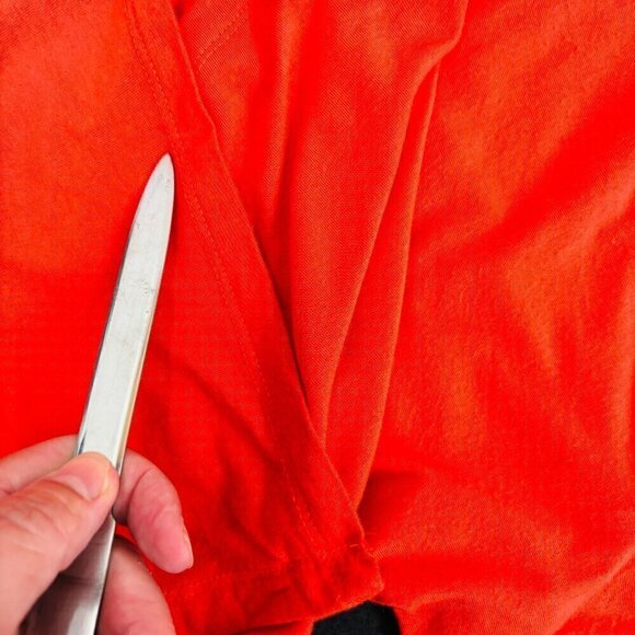 Premise Open Waterfall Cardigan Sz XL Orange Ruched Sleeve Lightweight high/low - Picture 6 of 10